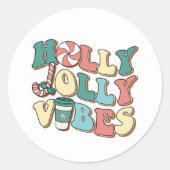 Christmas Retro Holly Jolly Vibes Runder Aufkleber (Vorderseite)