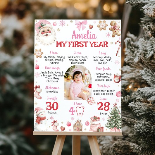 Christmas Retro Santa Birthday Milestone Photo Poster