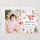 Christmas Retro Santa Winter Birthday Photo Dankeskarte (Vorderseite)