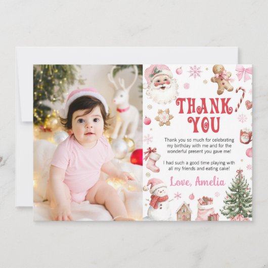 Christmas Retro Santa Winter Birthday Photo Dankeskarte (Vorderseite)