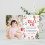 Christmas Retro Santa Winter Birthday Photo Dankeskarte (Stehend Vorderseite)