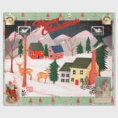 CHRISTMAS RETRO WINTER VILLAGE Umschlagpapier Geschenkpapier (Flach)