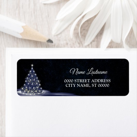 Christmas Return Address Blue Tree Winter Navy (Insitu)