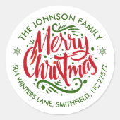 Christmas Return Address Classic Round Sticker (Vorderseite)