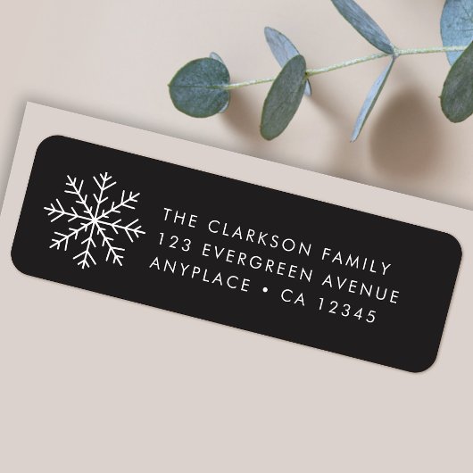 Christmas Return Address Label | Black Snowflake
