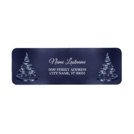 Christmas Return Address Shiny Blue Ribbon Tree