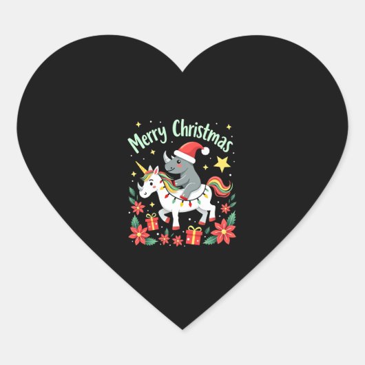 Christmas Rhino Merry Christmas Unicorn Rhino T-Sh Herz-Aufkleber (Vorderseite)