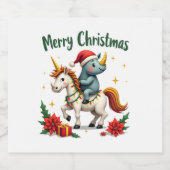Christmas Rhino Merry Christmas Unicorn Rhino T-Sh Schaumweinetikett (Einzelnes Label)