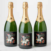 Christmas Rhino Merry Christmas Unicorn Rhino T-Sh Schaumweinetikett (Flaschen)