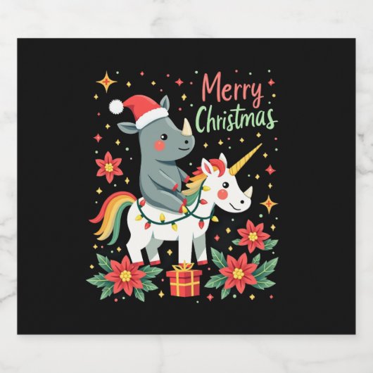 Christmas Rhino Merry Christmas Unicorn Rhino T-Sh Schaumweinetikett (Einzelnes Label)