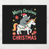 Christmas Rhino Merry Christmas Unicorn Rhino T-Sh Schaumweinetikett (Einzelnes Label)