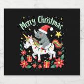 Christmas Rhino Merry Christmas Unicorn Rhino T-Sh Schaumweinetikett (Einzelnes Label)