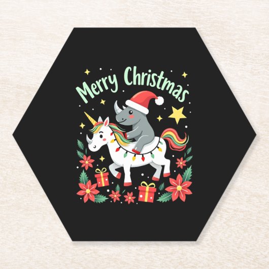 Christmas Rhino Merry Christmas Unicorn Rhino T-Sh Untersetzer (Vorderseite)
