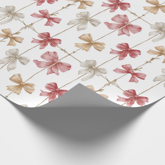 Christmas Ribbon Grid Pattern Geschenkpapier (Ecke)