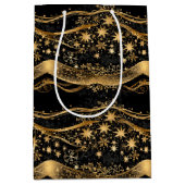 Christmas Ribbon & Starry Night Gold Print Mittlere Geschenktüte (Vorderseite)