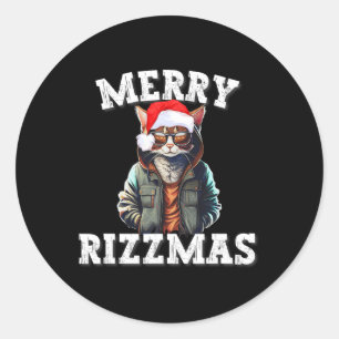 Christmas Rizzler Cat W Rizz Meme Rizzler mit Runder Aufkleber
