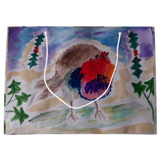 Christmas Robin Gift Bag Große Geschenktüte (Vorderseite)