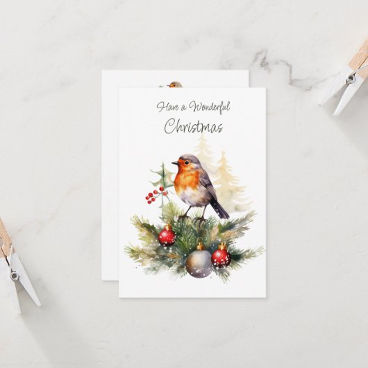 Christmas Robin Pine Baubles Karte (Vorderseite/Rückseite Beispiel)