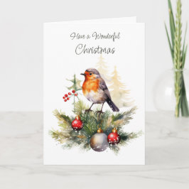 Christmas Robin Pine Baubles Karte