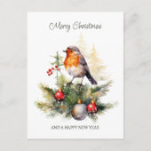Christmas Robin Pine Baubles Postkarte (Vorderseite)