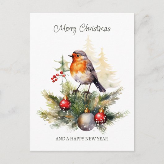 Christmas Robin Pine Baubles Postkarte (Vorderseite)
