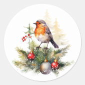 Christmas Robin Pine Baubles Runder Aufkleber (Vorderseite)
