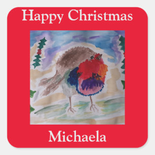 Christmas Robin Quadratischer Aufkleber