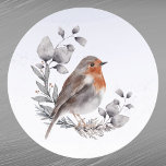 Christmas Robin Redust Blätter Wasserfarbe Runder Aufkleber<br><div class="desc">Robin Redust oder European Robin in Blattnaus</div>