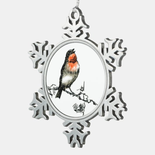 Christmas Robin Schneeflocken Zinn-Ornament (Rechts)