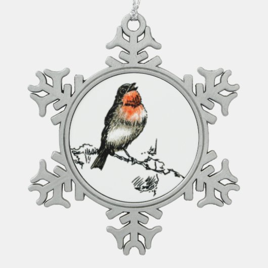 Christmas Robin Schneeflocken Zinn-Ornament (Vorderseite)