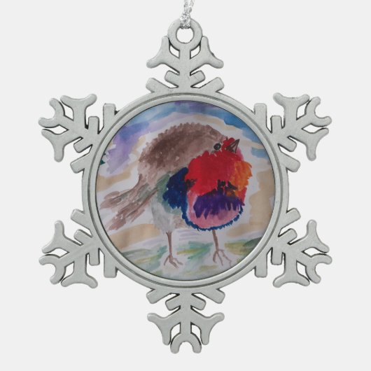 Christmas Robin Schneeflocken Zinn-Ornament (Vorderseite)
