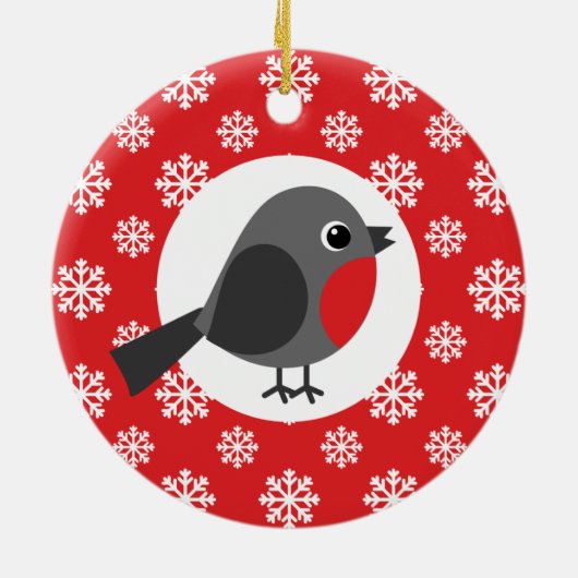 Christmas Robin Snowflakes Red Keramik Ornament (Hinten)