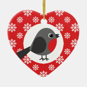 Christmas Robin Snowflakes Red Keramik Ornament
