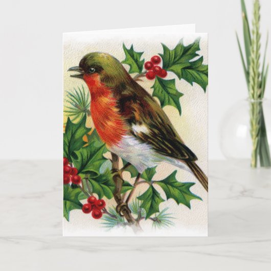 Christmas Robin Vintag Illustration Feiertagskarte (Vorderseite)
