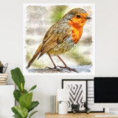 Christmas Robin Winter Watercolor Poster (Heimbüro)