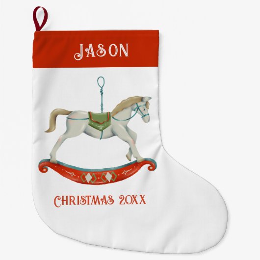 Christmas Rocking Horse With Name Großer Weihnachtsstrumpf (Vorderseite)