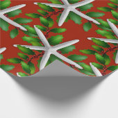 Christmas Roll Starfish n Holly on Red Geschenkpapier (Ecke)