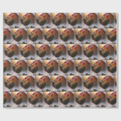 Christmas Rooster Crowing On a Snowy Fence Geschenkpapier (Flach)