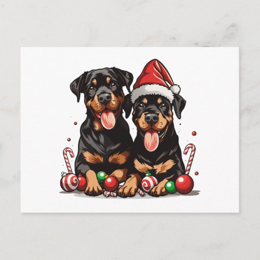 Christmas Rottweiler Dog Santa Feiertagspostkarte (Vorderseite)