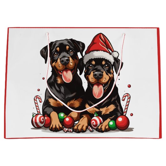 Christmas Rottweiler Dog Santa Große Geschenktüte (Vorderseite)