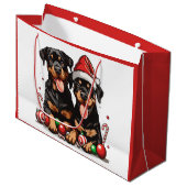 Christmas Rottweiler Dog Santa Große Geschenktüte (Vorderseite Schrägansicht)