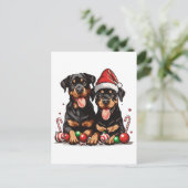 Christmas Rottweiler Dog Santa Postkarte (Stehend Vorderseite)