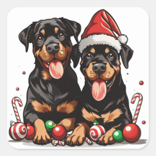 Christmas Rottweiler Dog Santa Quadratischer Aufkleber