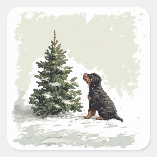 Christmas Rottweiler Dog Weihnachtsbaum Quadratischer Aufkleber (Vorderseite)