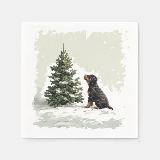 Christmas Rottweiler Dog Weihnachtsbaum Serviette (Vorderseite)