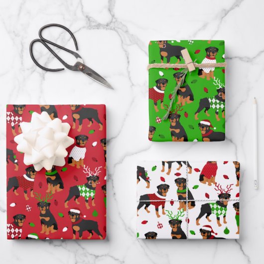 Christmas Rottweiler Geschenkpapier Set (Vorderseite)