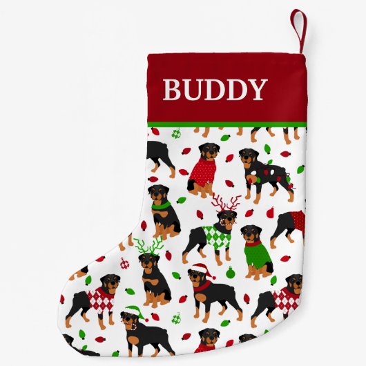 Christmas Rottweiler Individuelle Name Kleiner Weihnachtsstrumpf (Rückseite)
