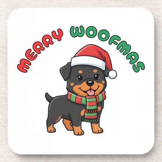 Christmas Rottweiler Untersetzer: Frohe Woofmas Getränkeuntersetzer (Vorderseite)