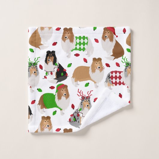 Christmas Rough Collie Bath Handtuch Set (Waschlappen)