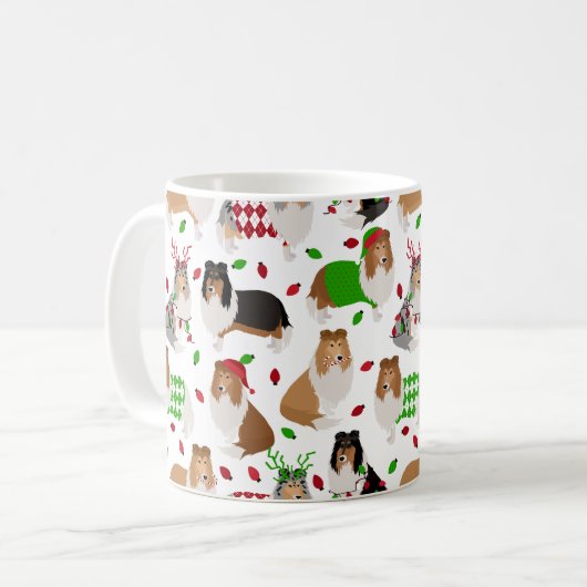 Christmas Rough Collie Coffee Tasse (Vorderseite Links)